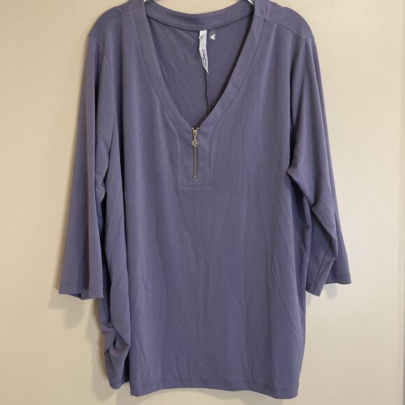 NY Collection Top - Lavender/purple - 3X - V Neck With Rhinestone Zipper Pull - Picture 1 of 7